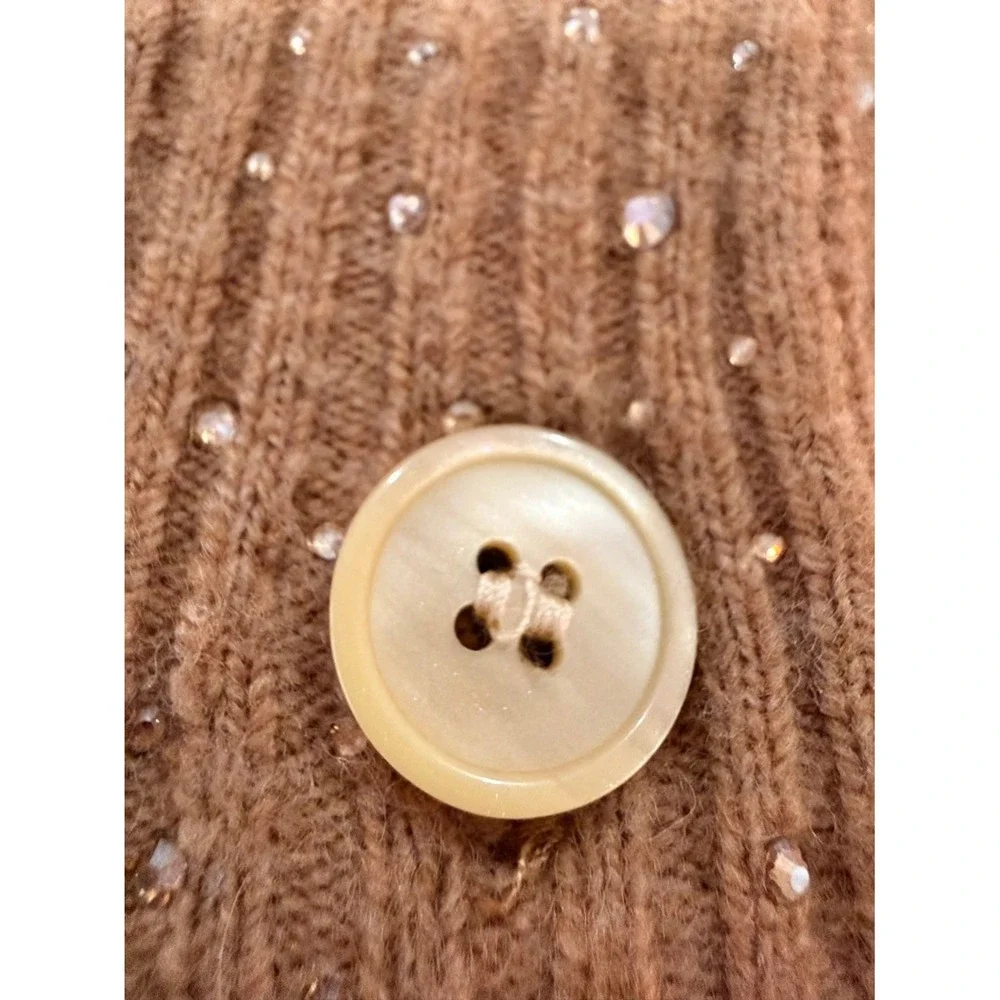 J Crew Sparkle Embellished Cardigan Sweater Camel XS V Neck Button Front‎ Knit